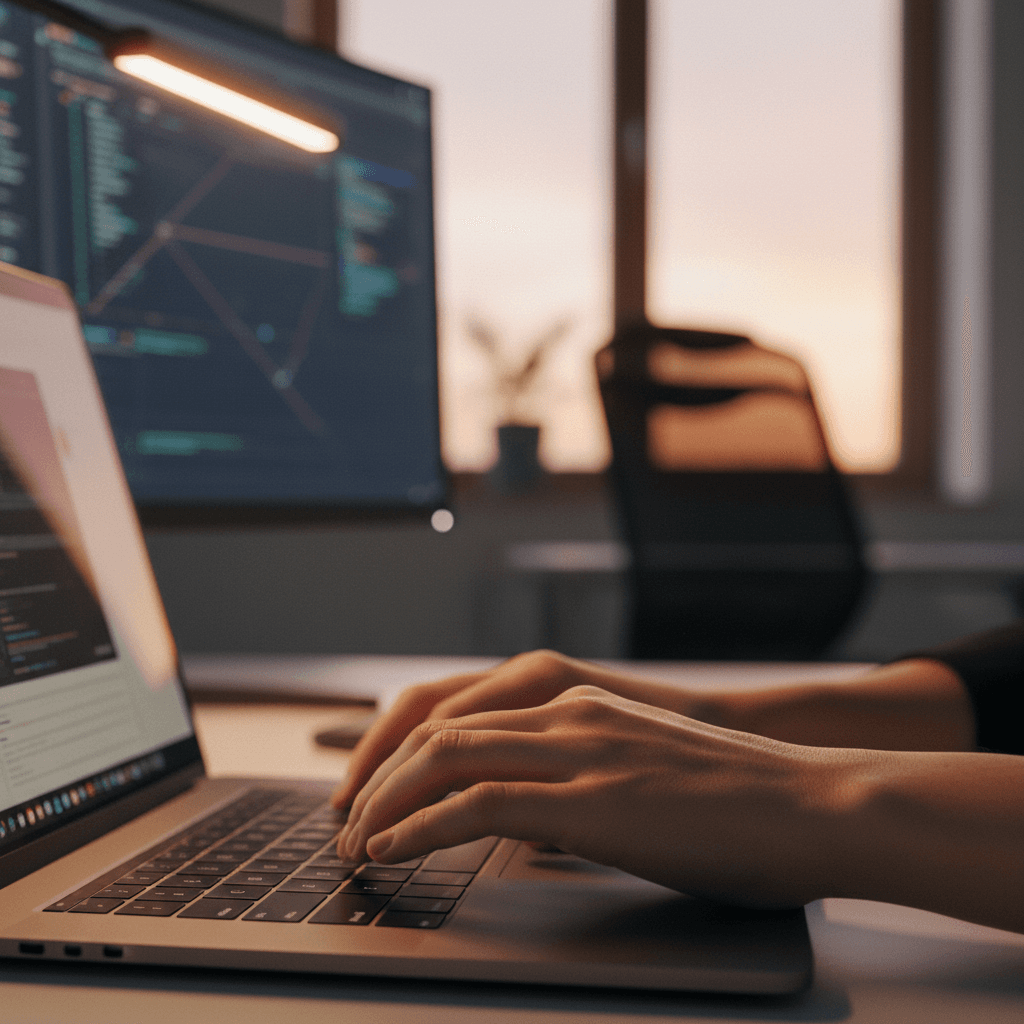 Technical support - hands typing on laptop during troubleshooting